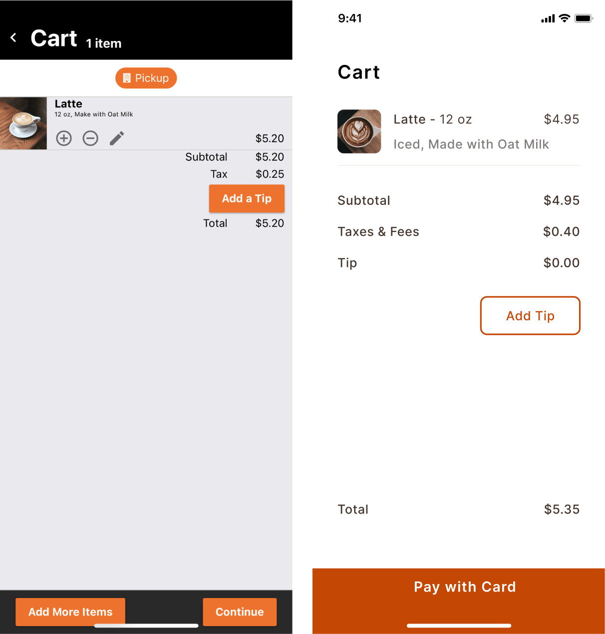 hierarchy, comparing original and new design for customer's cart